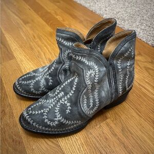 Gray Embroidered Western Ankle Boots